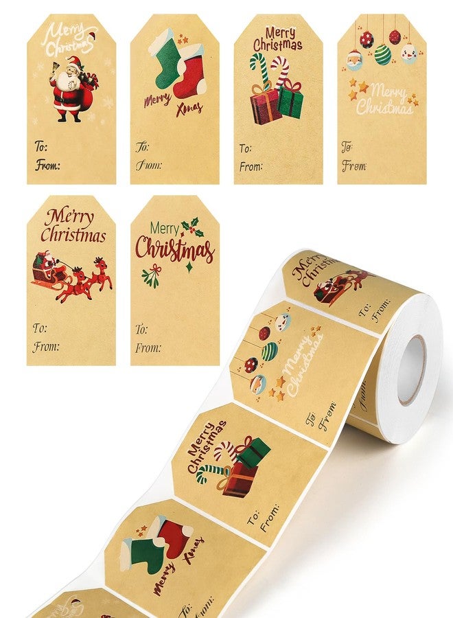 Yoget 250 PCS Chirstmas Gift Tags, Xmas Kraft Gift Tags Stickers Name Labels, Christmas Decorations (50x70mm, 6 Designs) - Image 1